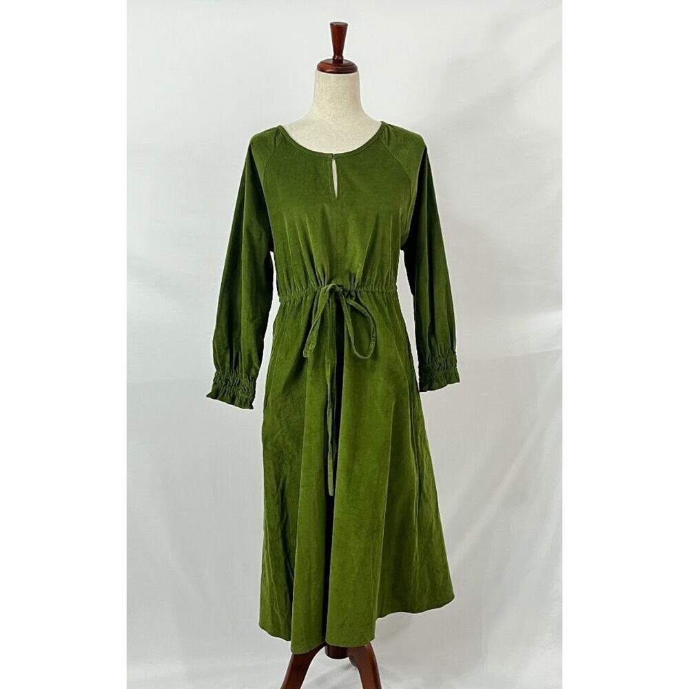 JUSTINE TABAK Sz S Small Green Corduroy Midi Dress